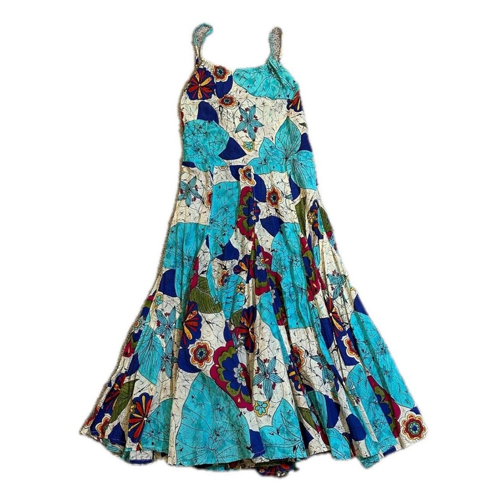 Ash & Sara Multicolor Patchwork 100% Cotton Open Back Midi Dress Size S